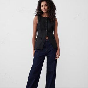 Black Banana Republic Linen-Blend Long Cutaway Vest- M, NWT
